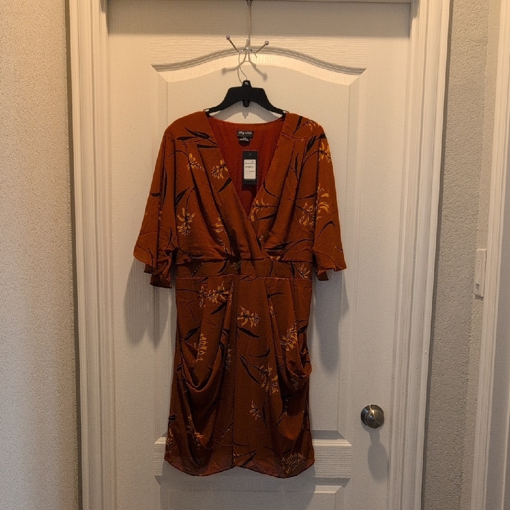 City Chic Orange Midi Wrap Dress with Dolman Sleeves